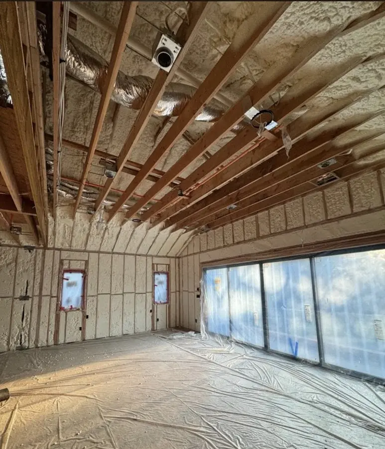 Interior walls and ceiling insulated with spray foam during new construction in Goulds